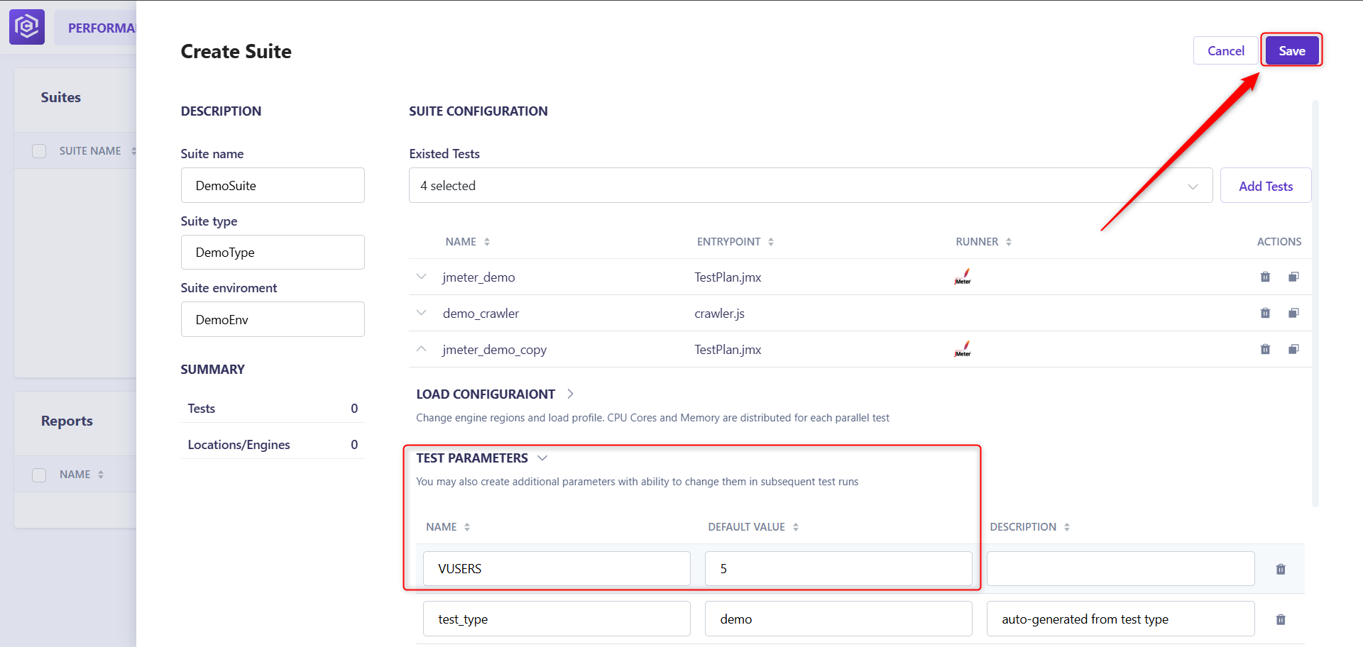 Change Suite Parameters