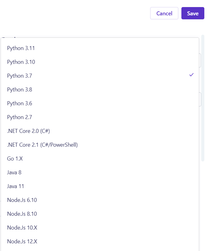 Avaliable Runtimes