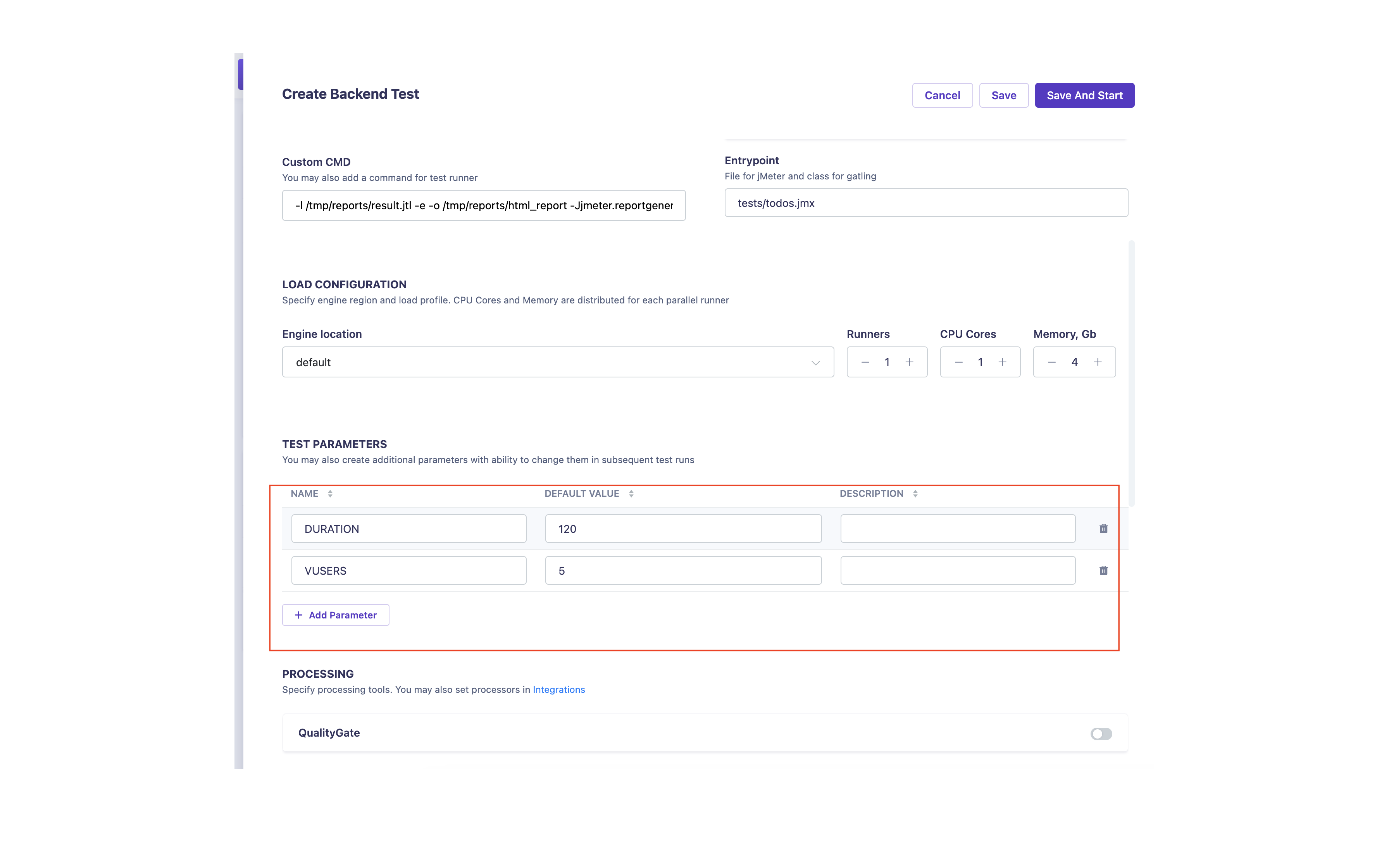 Backend Test Parameters